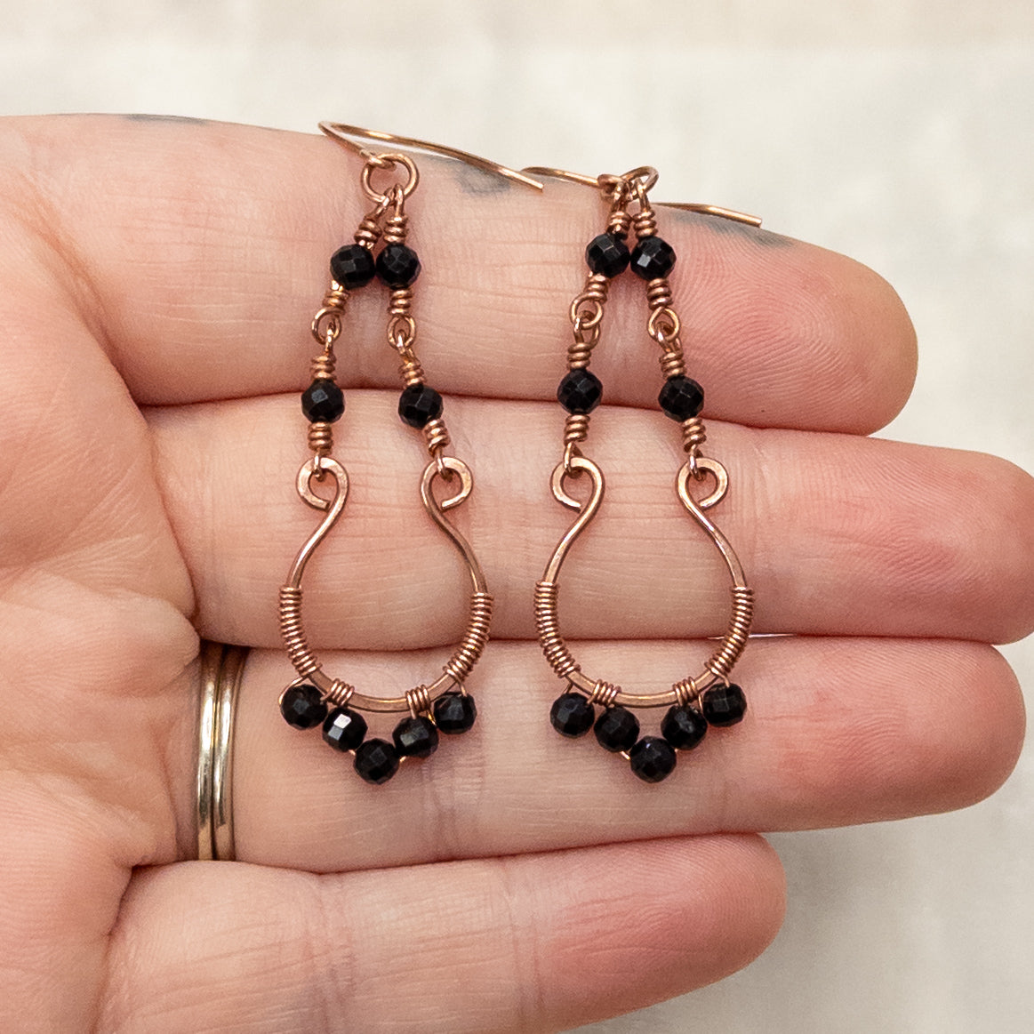 Black Tourmaline Copper Chandelier Earrings