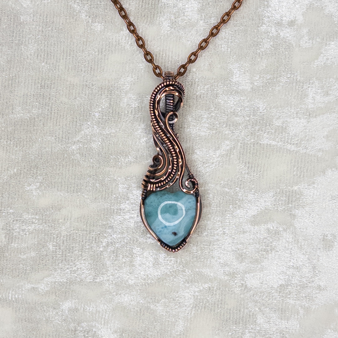 Larimar Heart Antiqued Copper Pendant
