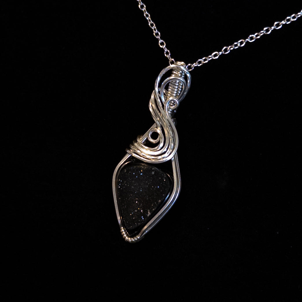 Black Druzy Agate & .925 Sterling Silver Pendant