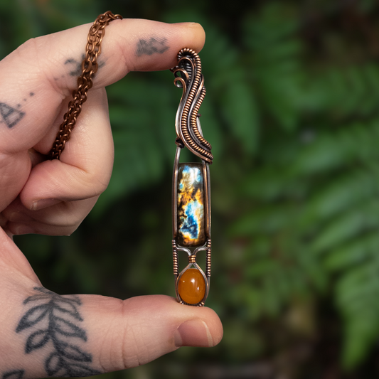 Psyche - Labradorite & Carnelian Copper Pendant