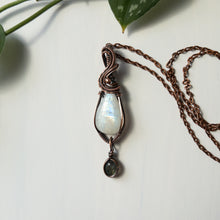 Load image into Gallery viewer, Rainbow Moonstone With Labradorite Charm &amp; Copper Wrapped Pendant
