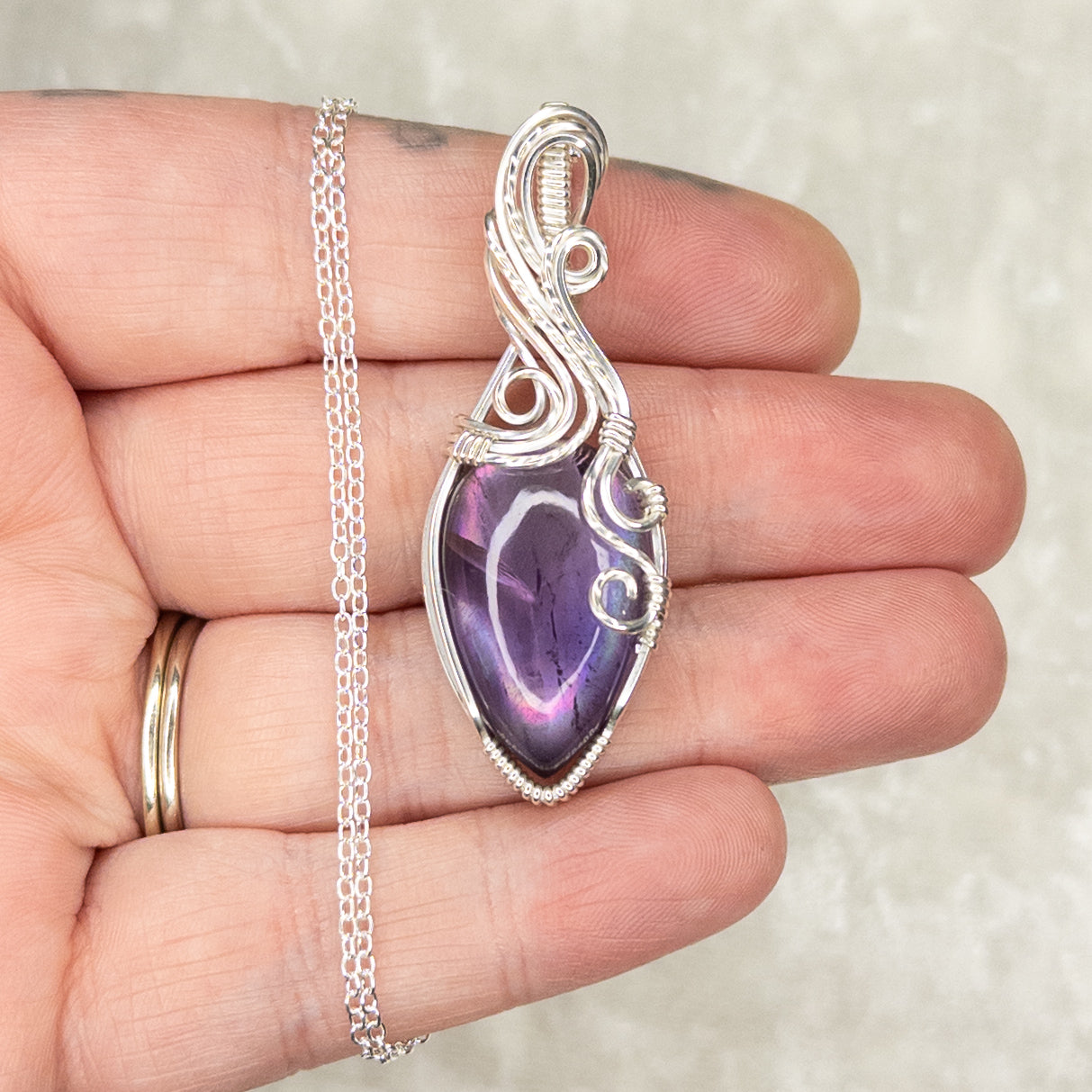 Amethyst + Mother of Pearl Doublet .925 Sterling Silver Pendant