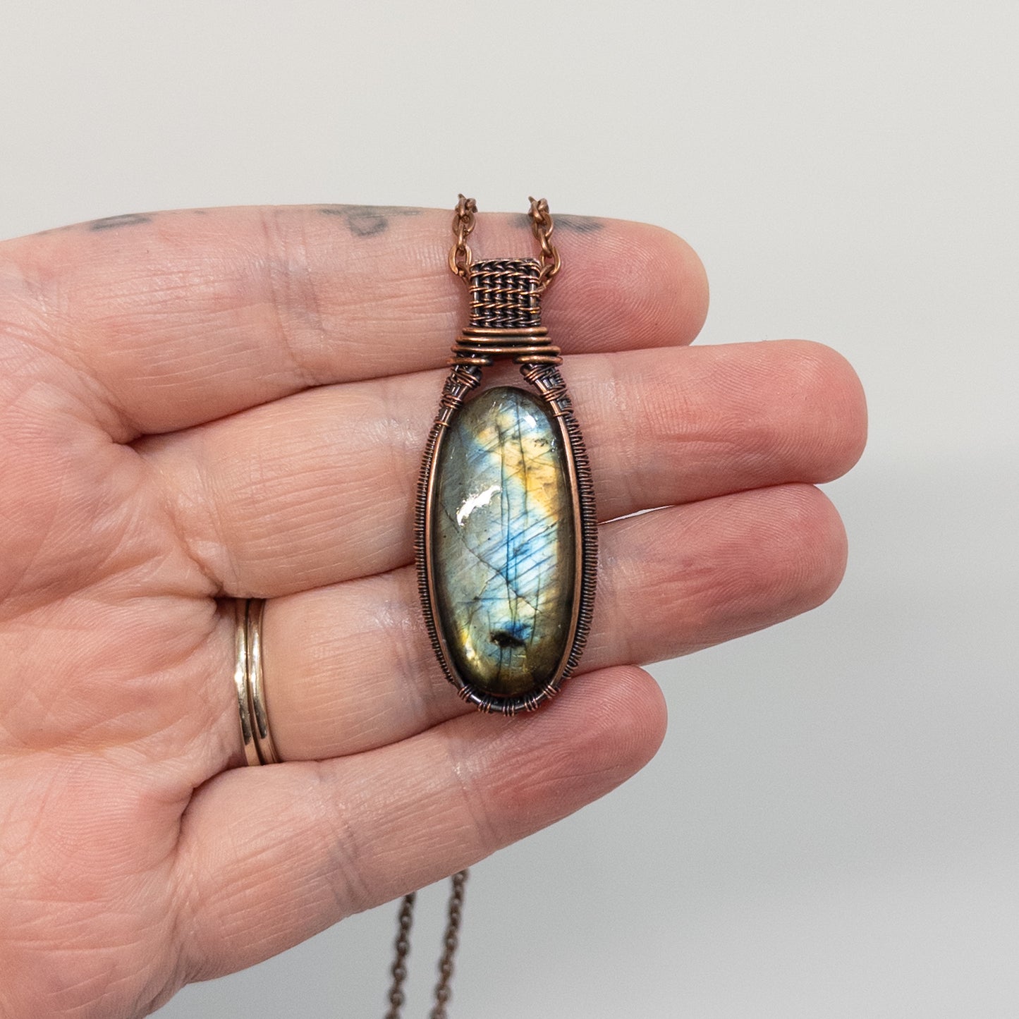 Labradorite Woven Copper Pendant