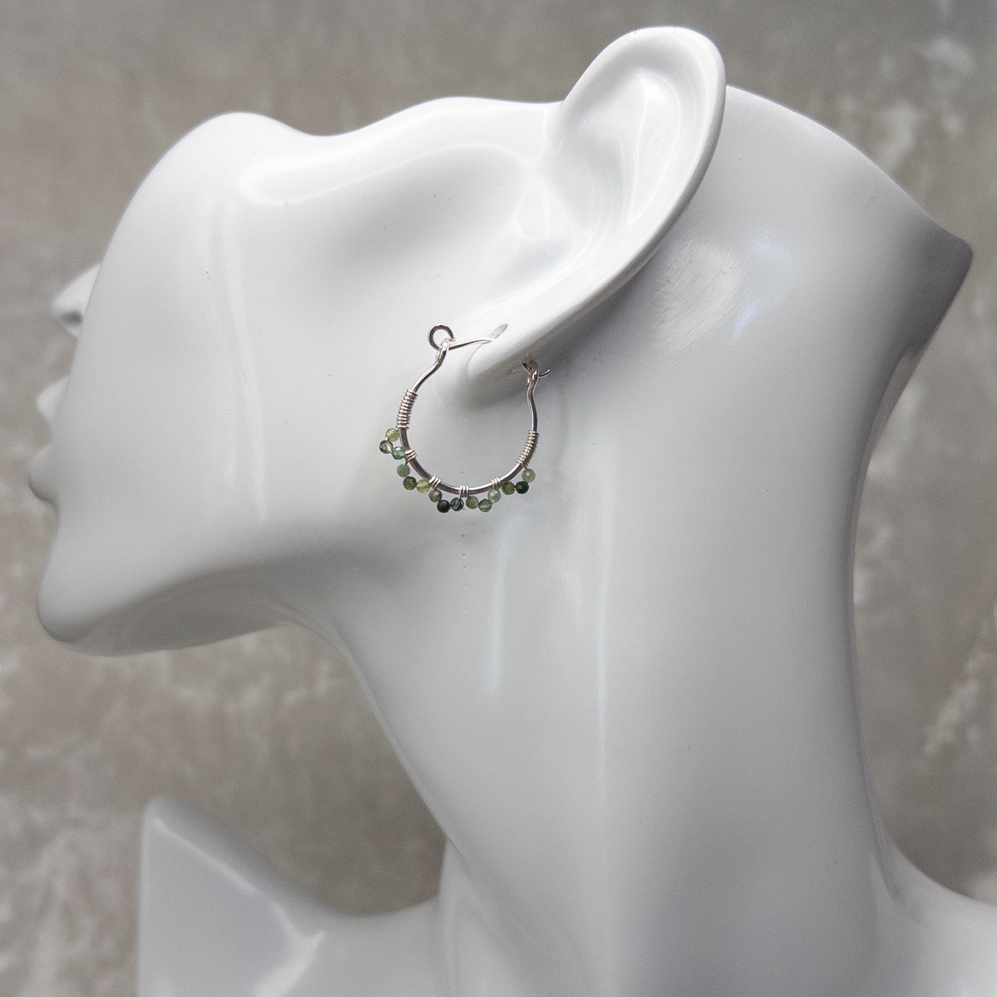 Moss Agate Sterling Silver Hinged Hoop Earrings