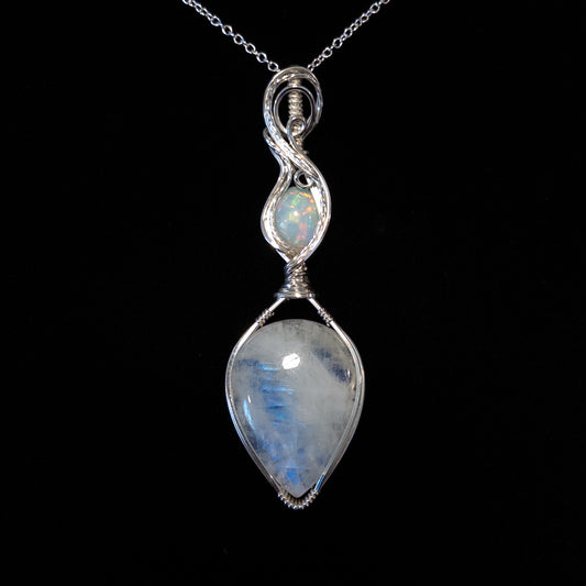 Blue Flash Moonstone & Ethiopian Opal .925 Sterling Silver Pendant