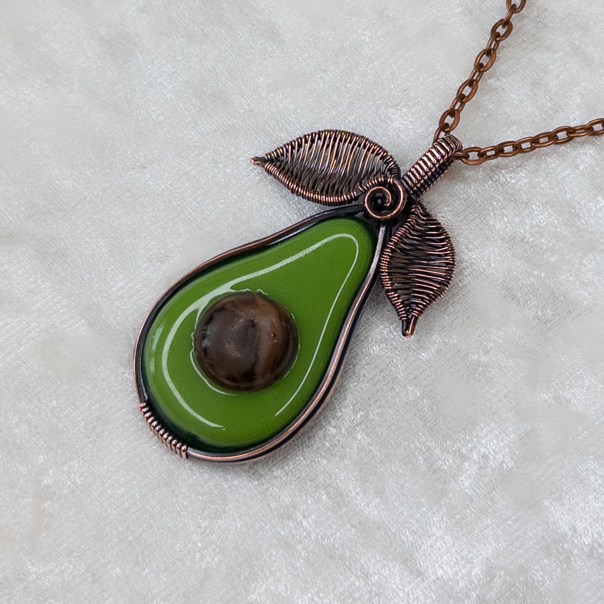 Glass Avocado Antiqued Copper Pendant