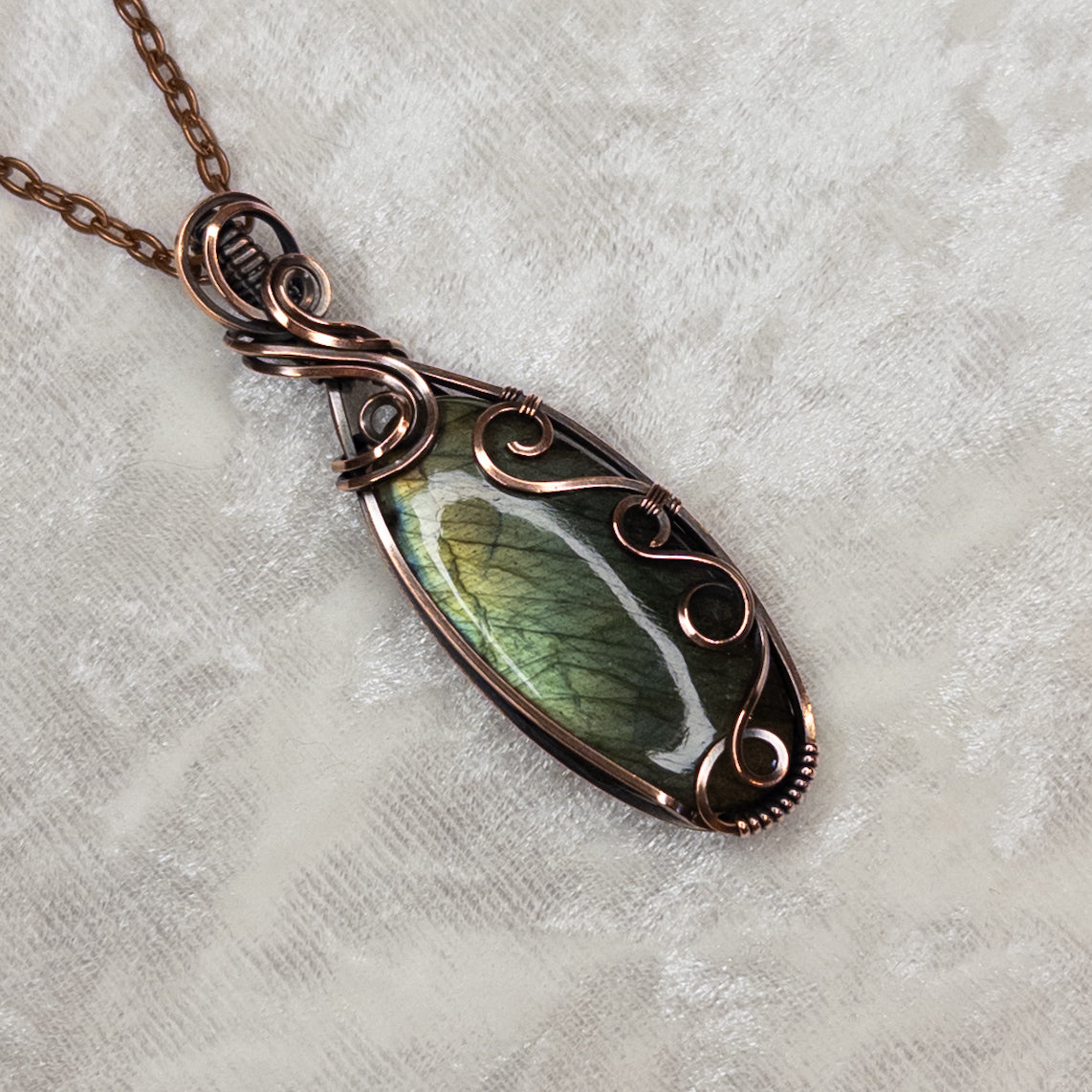 Green & Blue Labradorite Antiqued Copper Pendant