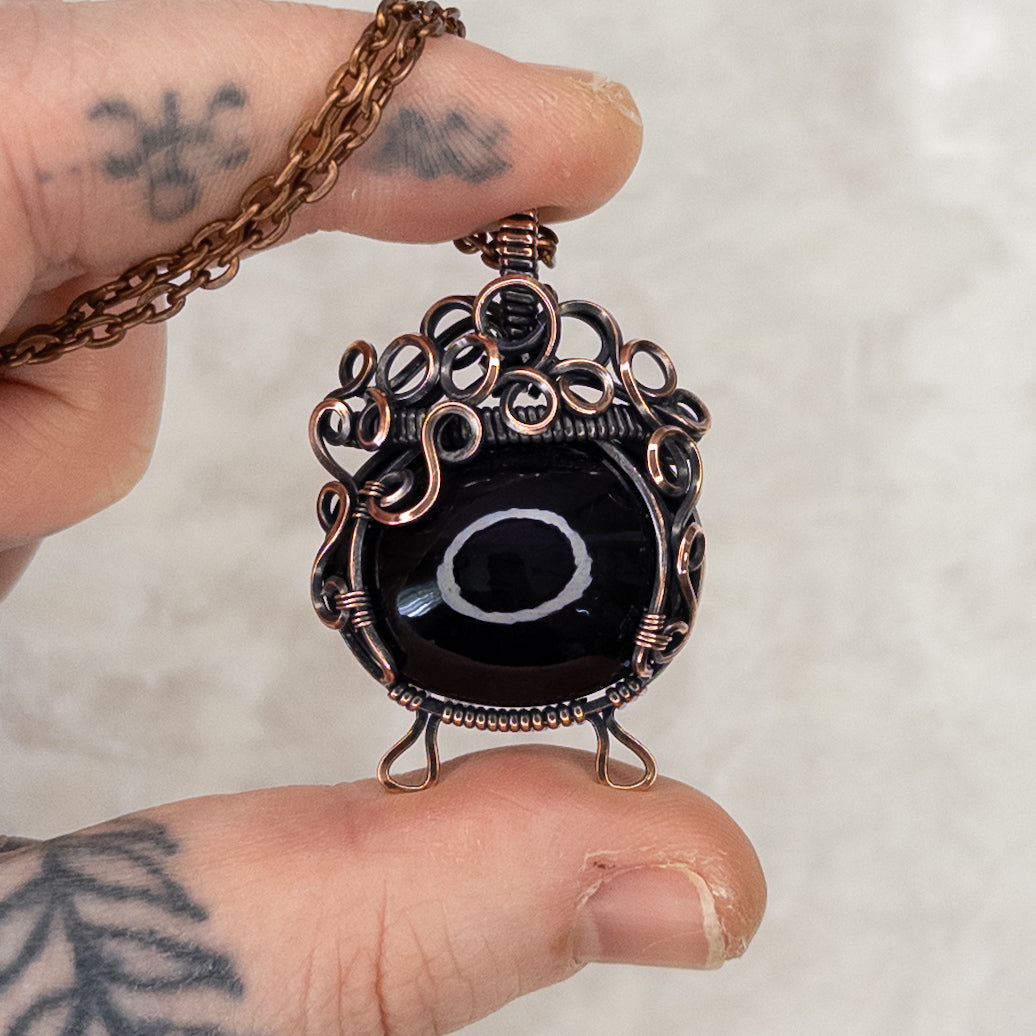 Rainbow Obsidian “Bubbling Cauldron” Antiqued Copper Pendant