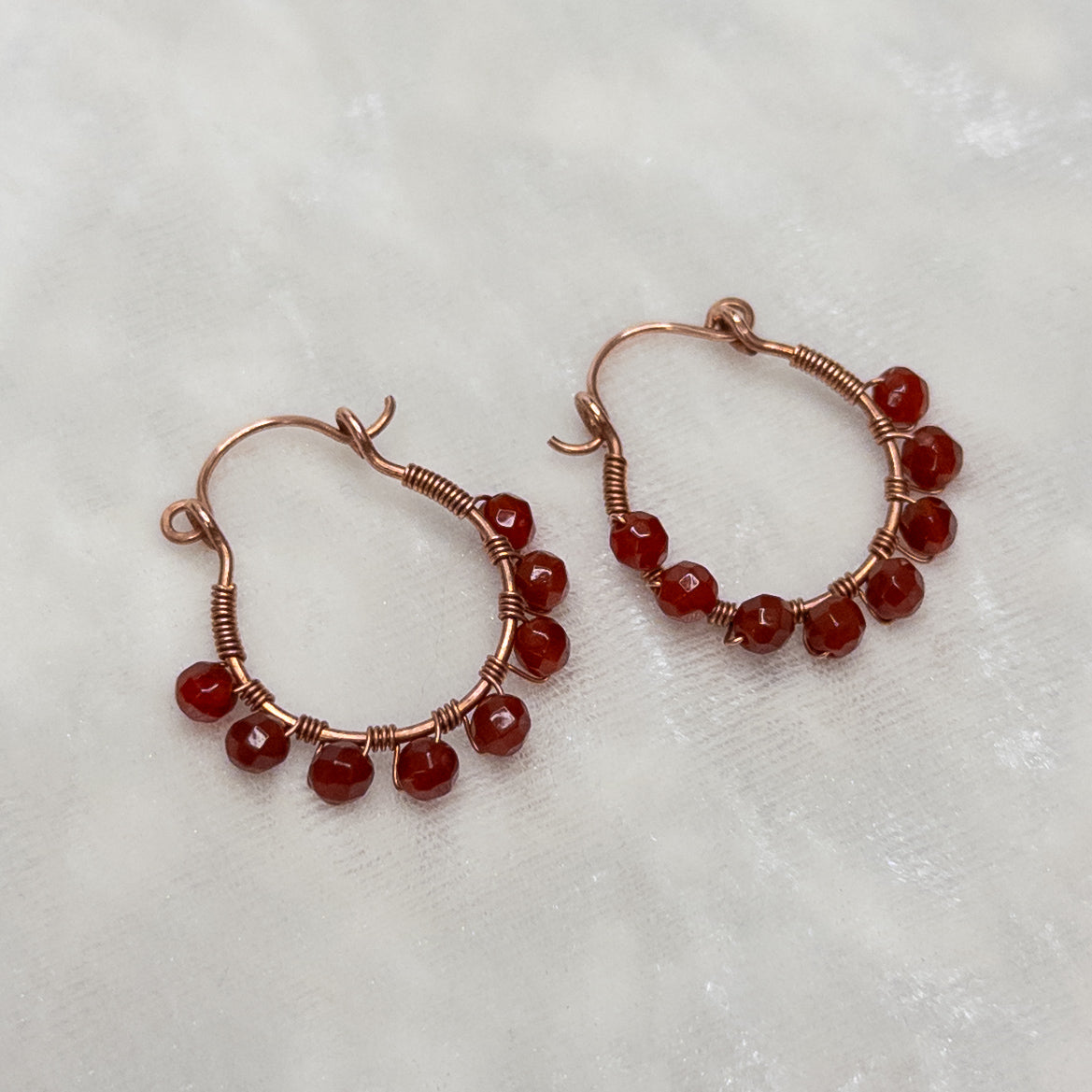Carnelian Copper Hinged Hoop Earrings