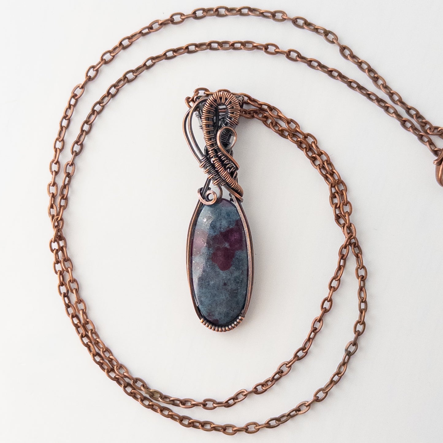 Ruby in Kyanite Copper Wrapped & Woven Pendant