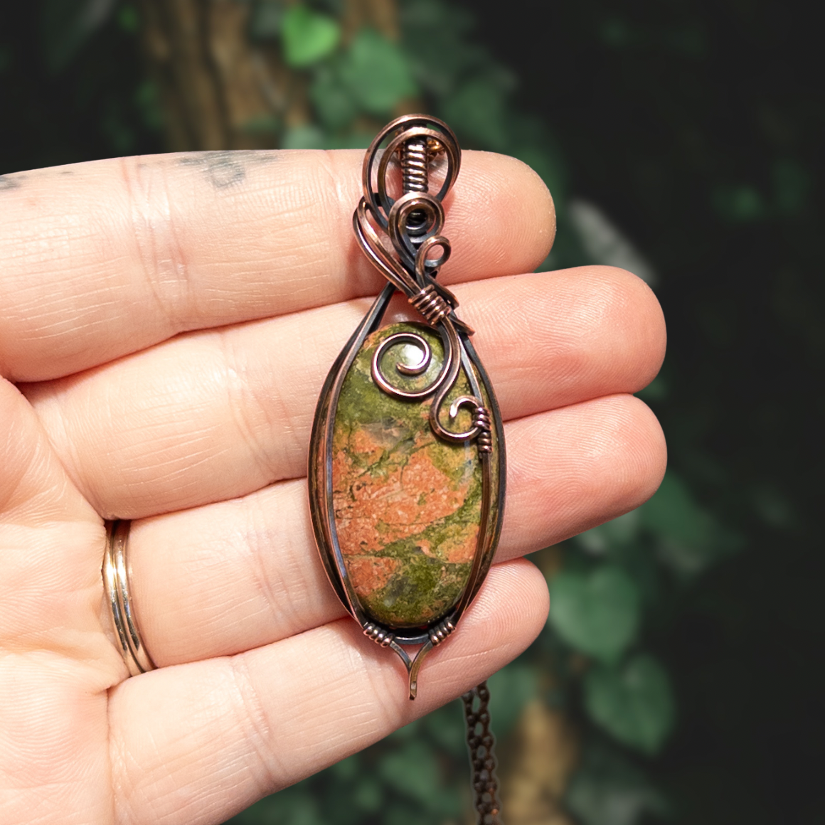 Unakite Antiqued Copper Pendant