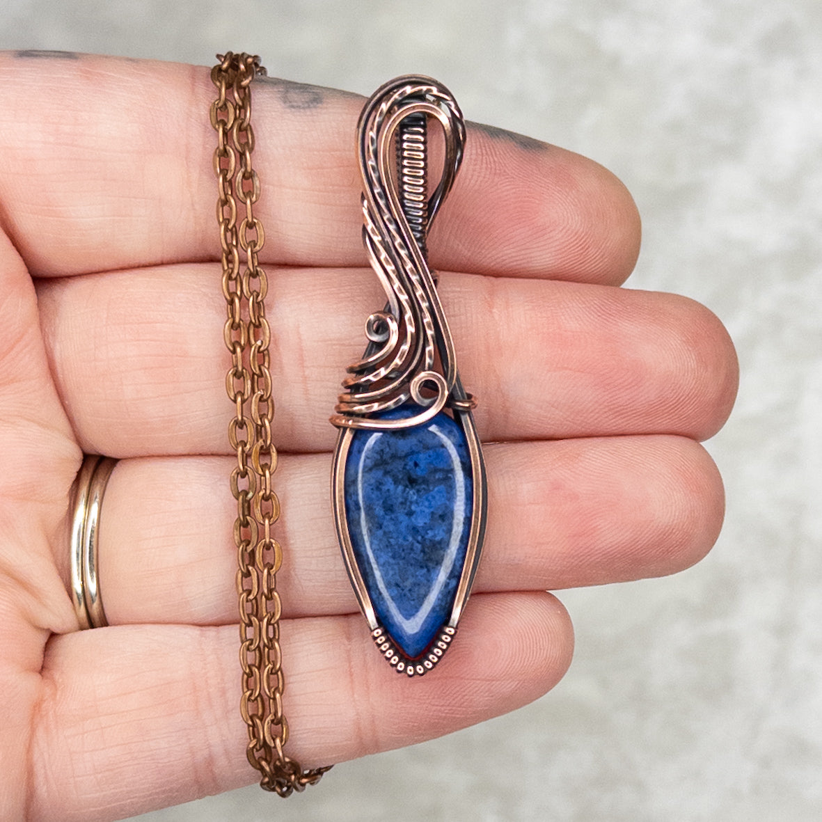 Dumortierite Antiqued Copper Pendant