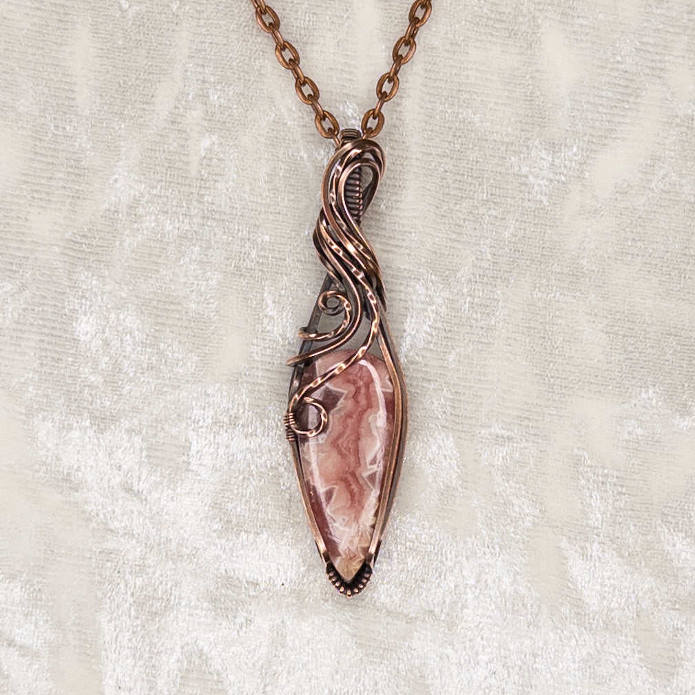 Rhodochrosite Antiqued Copper Pendant