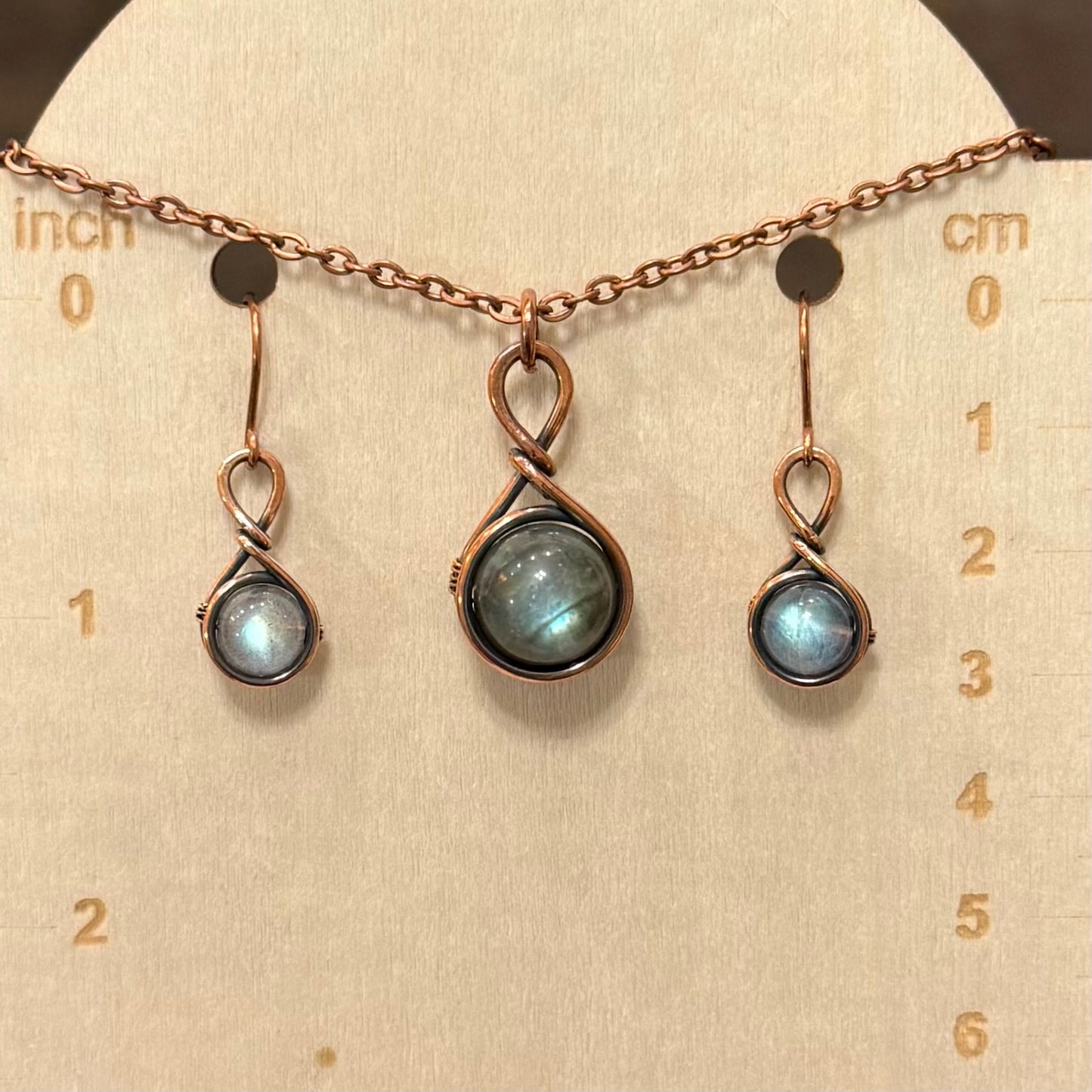 Drops of Labradorite Antiqued Copper Pendant & Earrings Set