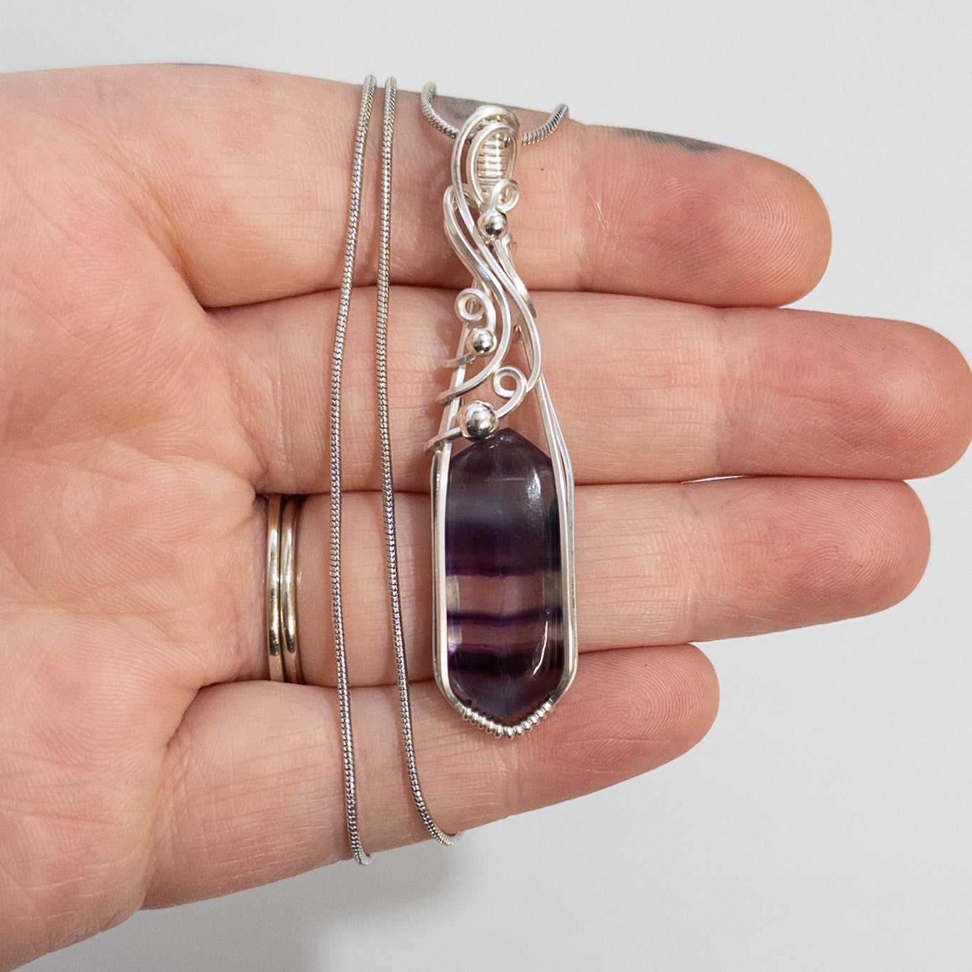 Purple & Blue Banded Fluorite Sterling Silver Wrapped Pendant