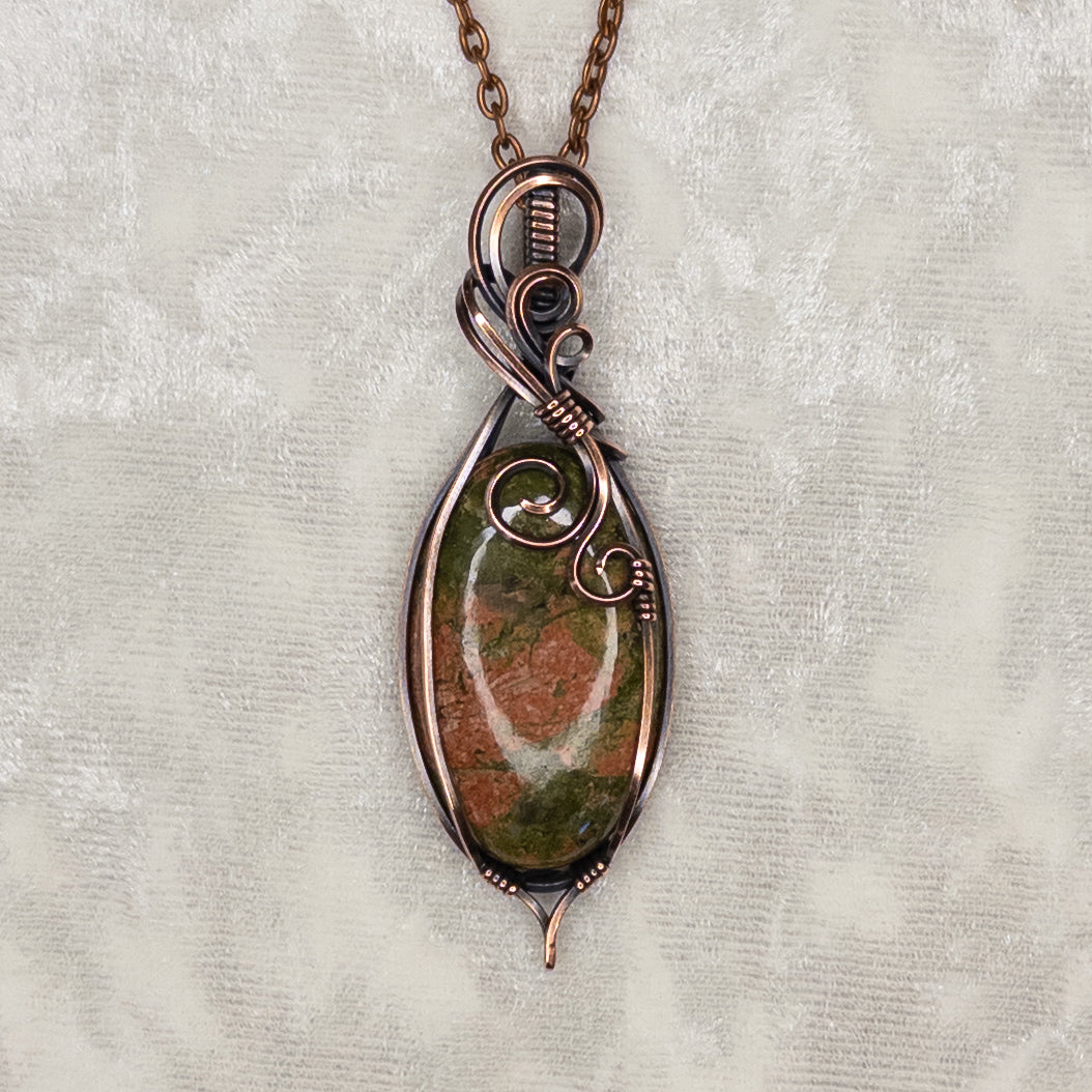 Unakite Antiqued Copper Pendant