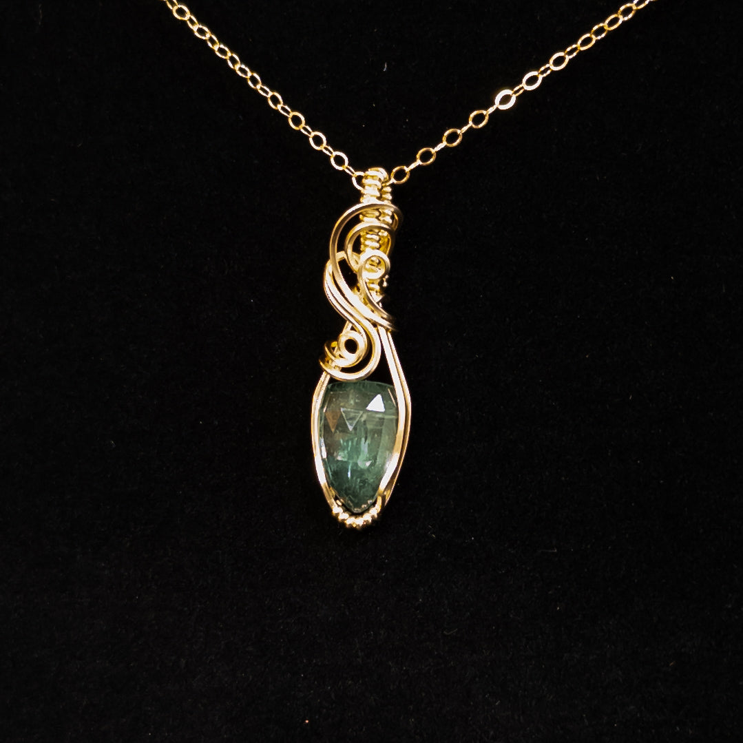 Rose Cut Blue-Green Kyanite 14k Gold Fill Pendant