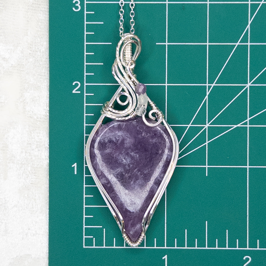Lepidolite .925 Sterling Silver Pendant With Faceted Amethyst, Moonstone, & Quartz Beads