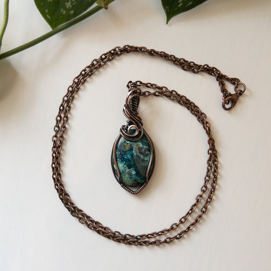 Shattuckite & Copper Wrapped Pendant