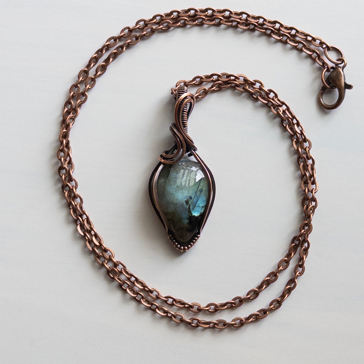 Dainty Labradorite Copper Wrapped Pendant