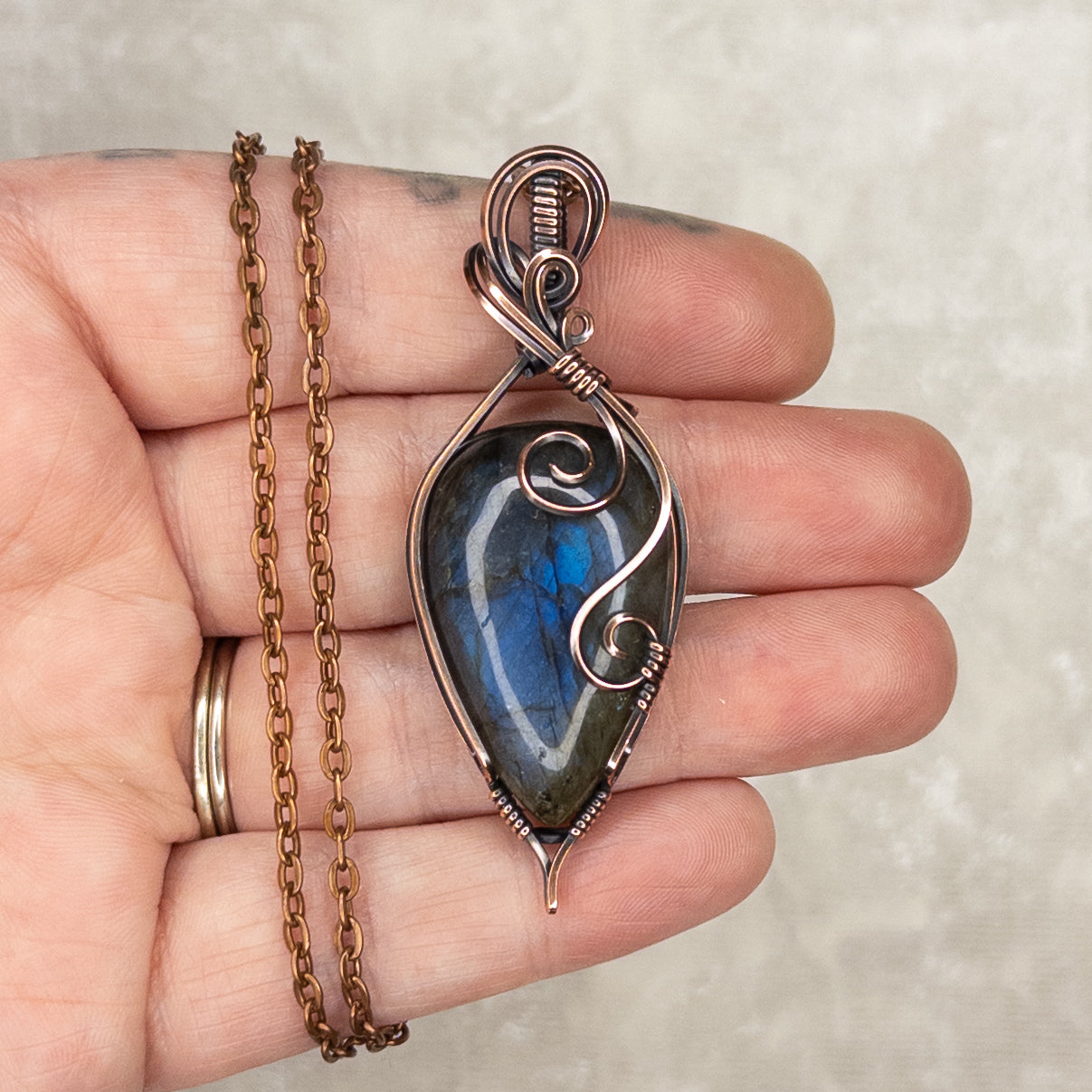 Blue Labradorite Antiqued Copper Pendant
