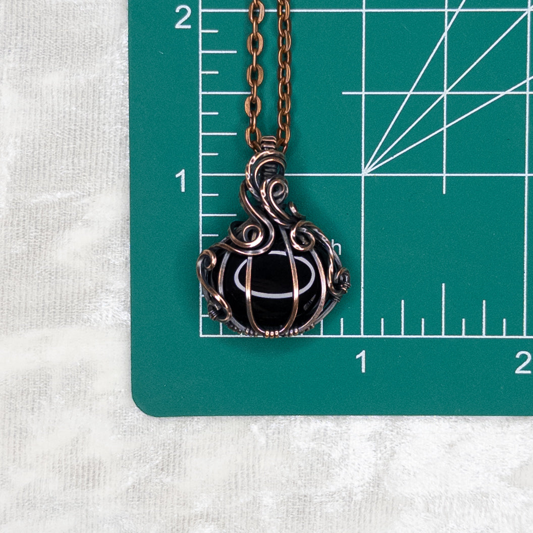 Obsidian Antiqued Copper Pumpkin Pendant