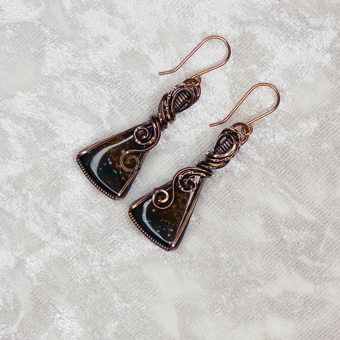 Fancy Jasper Antiqued Copper Earrings