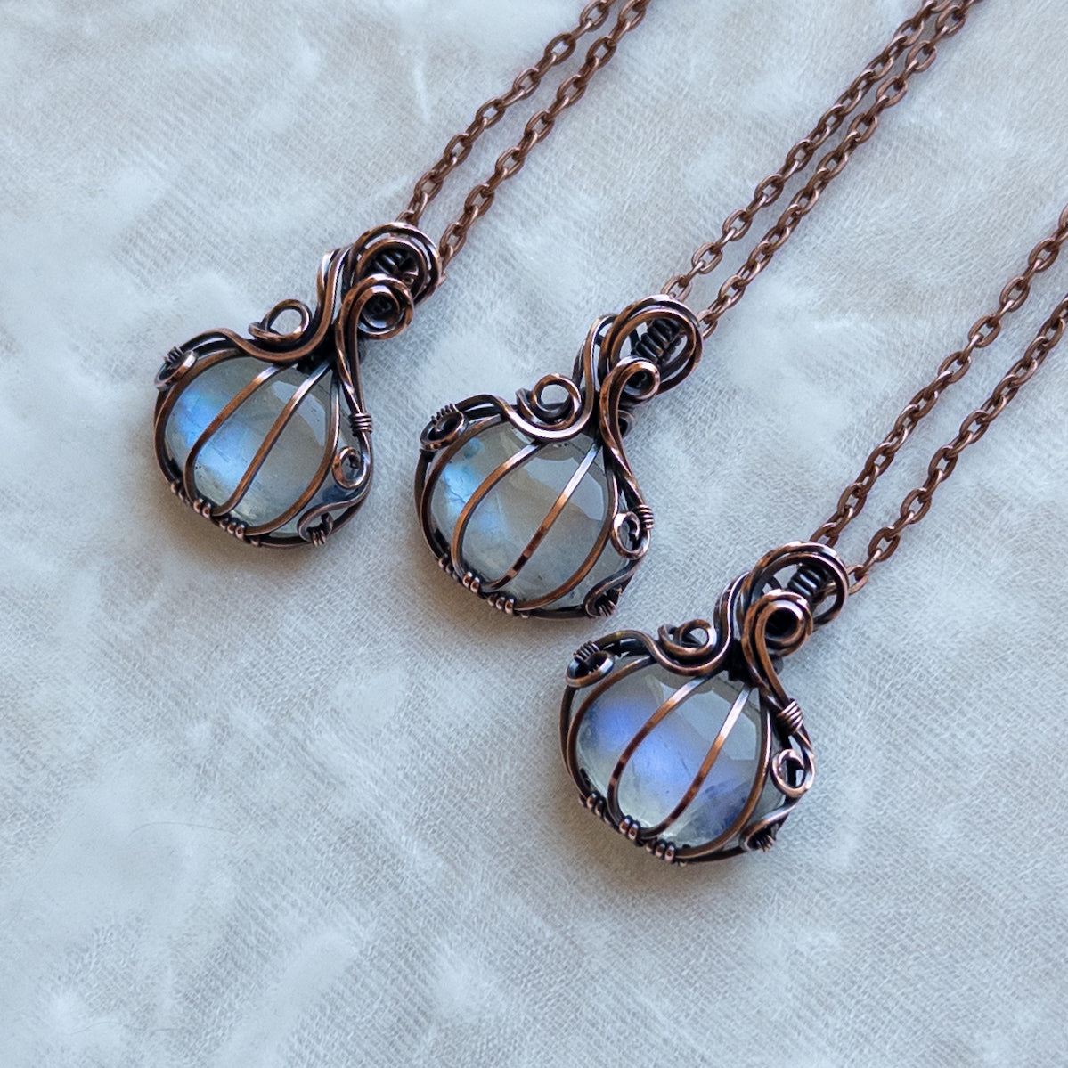 Mini Moonstone Antiqued Copper Pumpkin Pendant