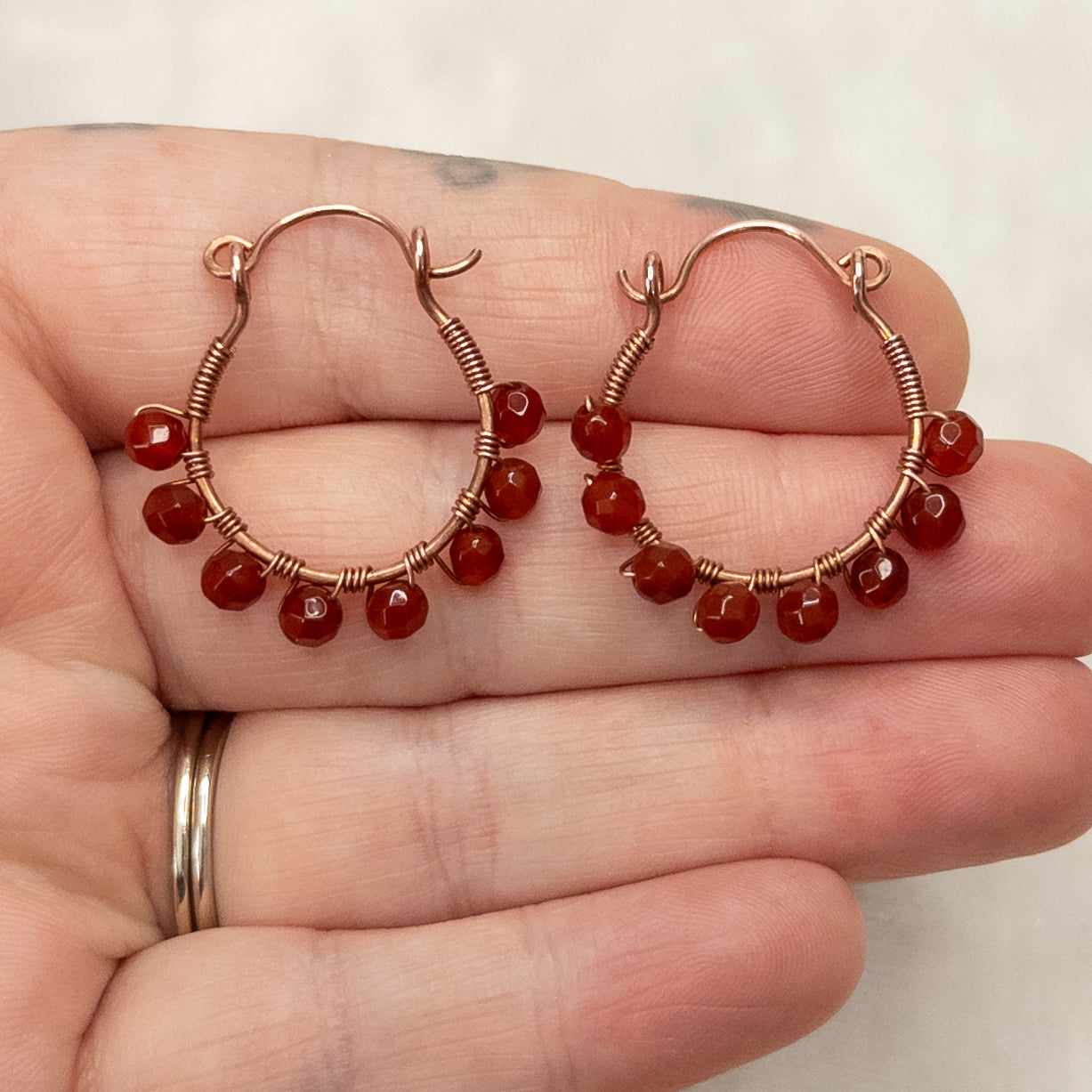 Carnelian Copper Hinged Hoop Earrings