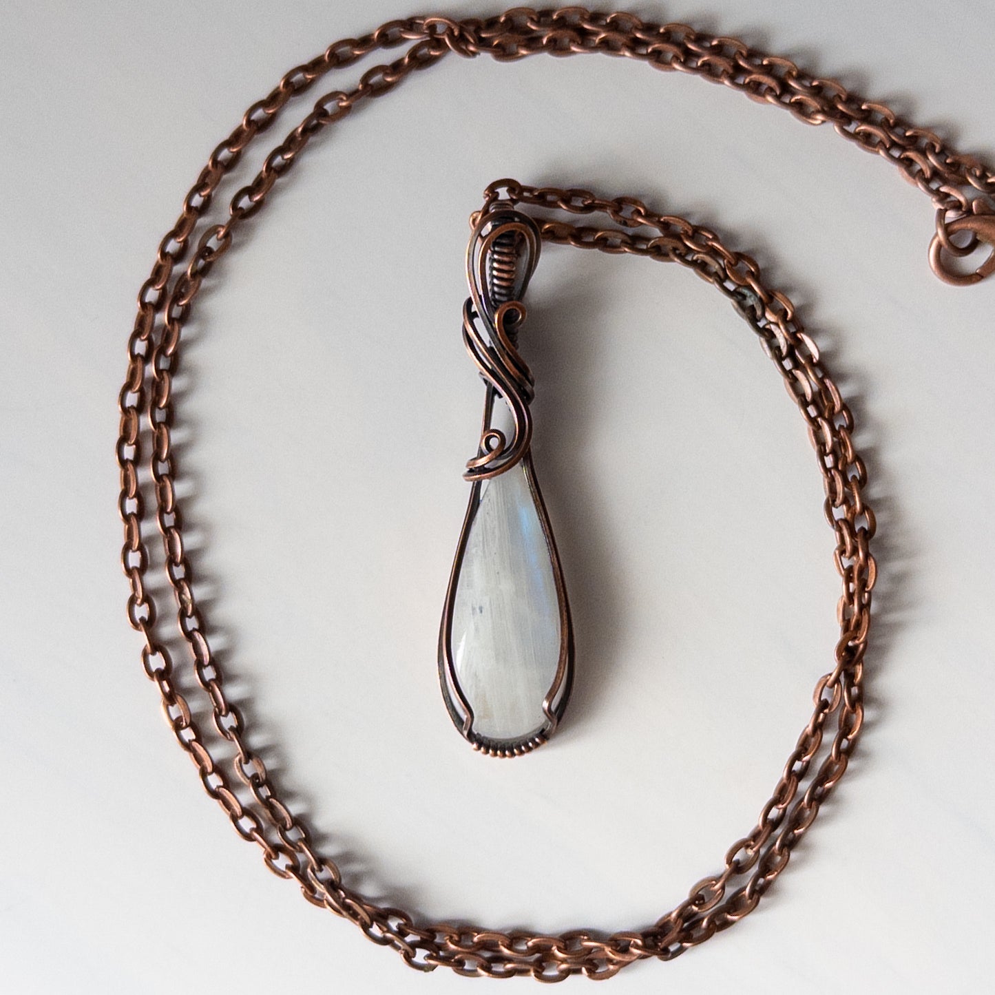 Moonstone Teardrop Copper Wrapped Pendant