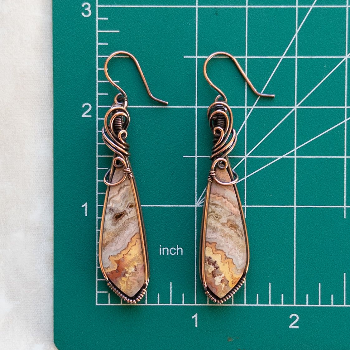 Crazy Lace Agate Antiqued Copper Earrings