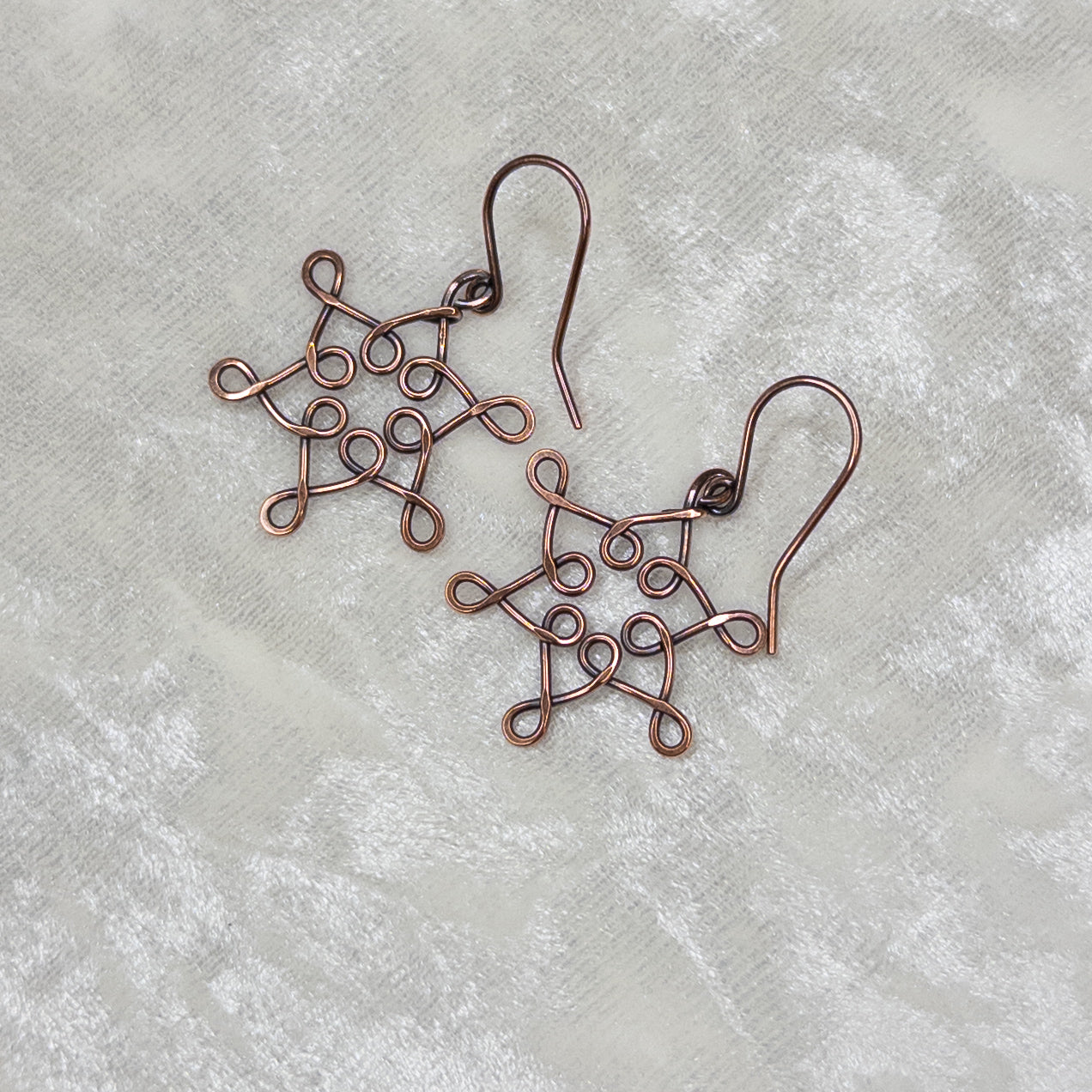 Hammered & Antiqued Copper Snowflake Earrings