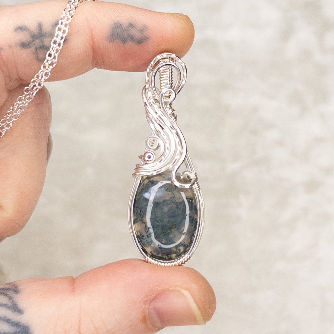 Moss Agate Sterling Silver Pendant