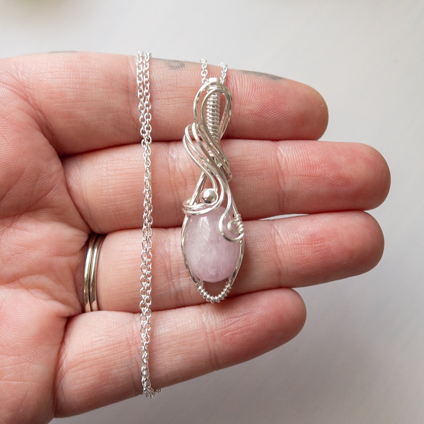 Kunzite & Sterling Silver Wrapped Pendant