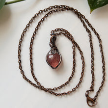 Load image into Gallery viewer, Mini Strawberry Quartz Heart &amp; Copper Wrapped Pendant - E
