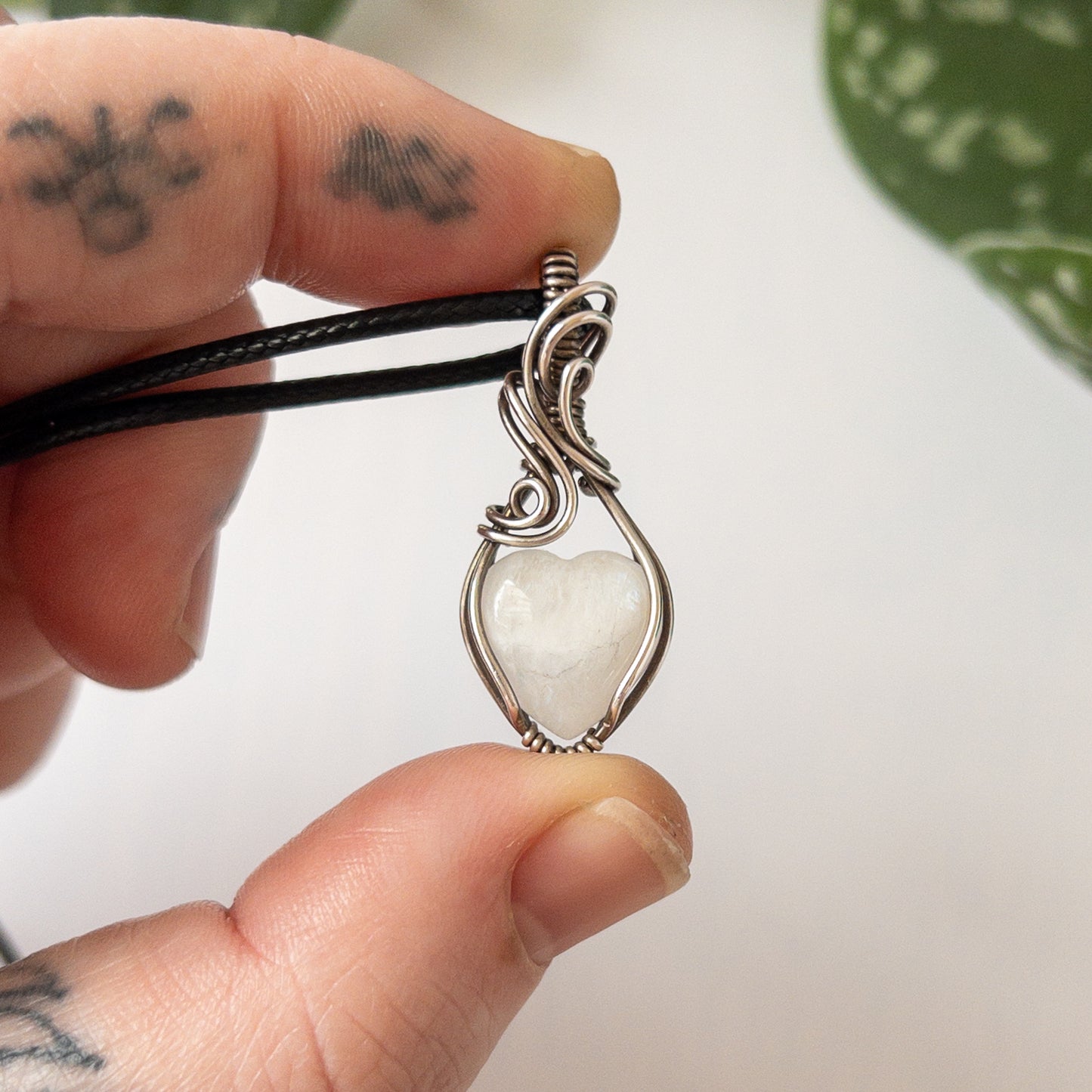 Mini Moonstone Heart & Sterling Silver Wrapped Pendant - B