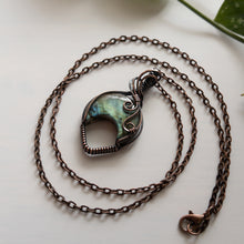 Load image into Gallery viewer, Labradorite Inverted Moon &amp; Copper Wrapped Pendant
