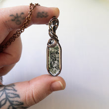 Load image into Gallery viewer, Marquise Moss Agate &amp; Antiqued Copper Wrapped Pendant
