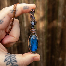 Load image into Gallery viewer, Labradorite &amp; Tanzanian Iolite Copper Wrapped Pendant
