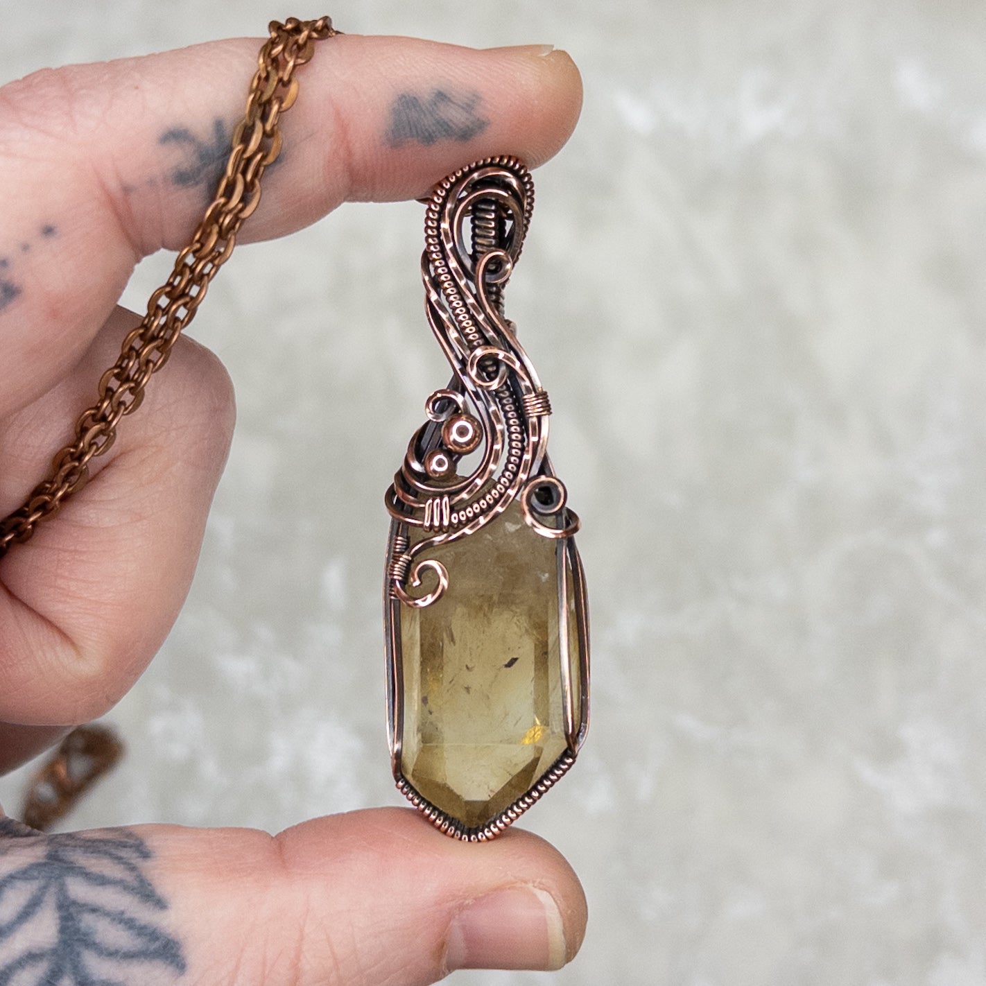 Rough Citrine Point Antiqued Copper Pendant