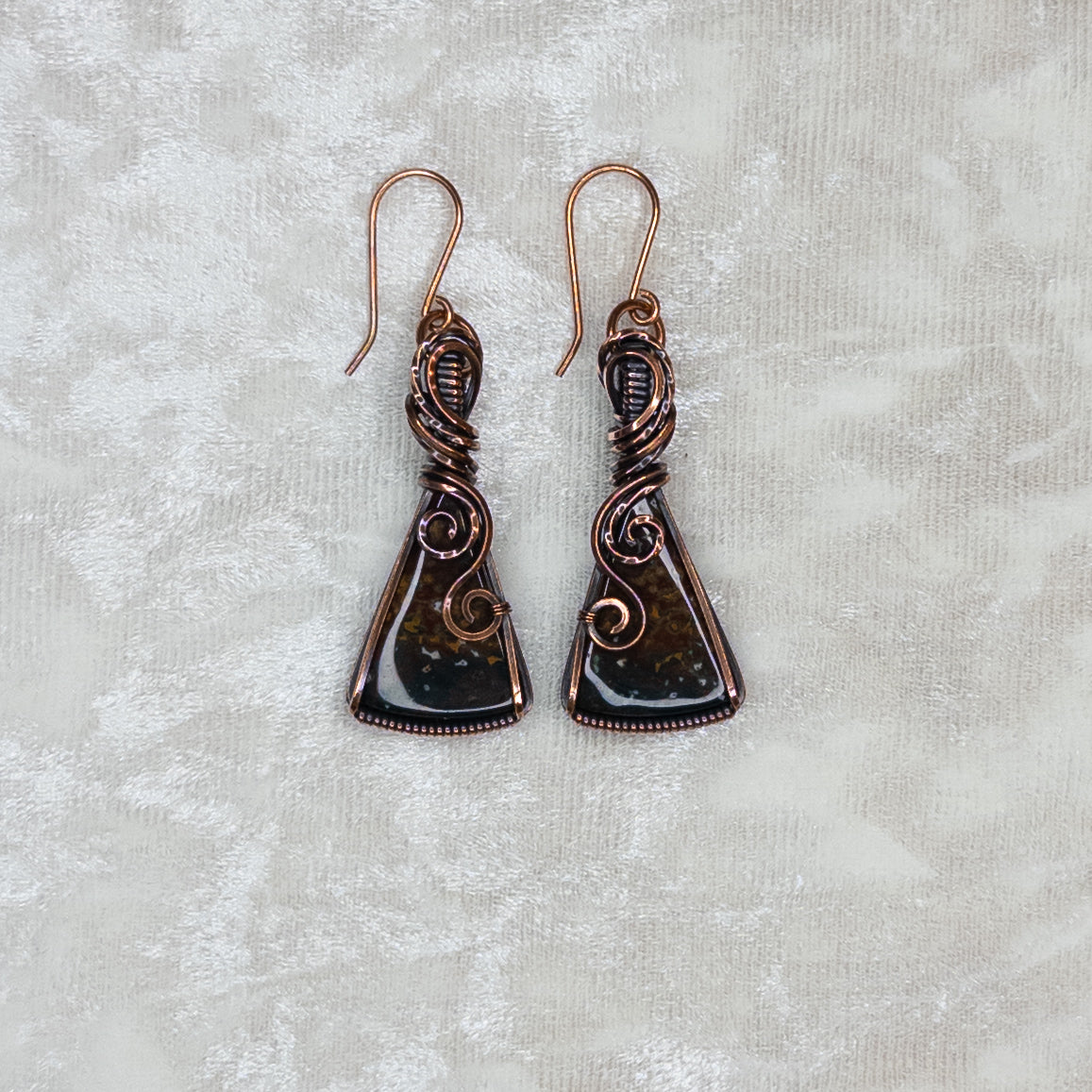 Fancy Jasper Antiqued Copper Earrings