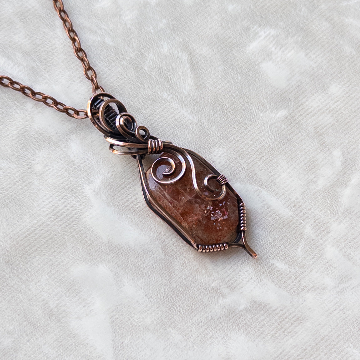 Confetti Sunstone Antiqued Copper Pendant