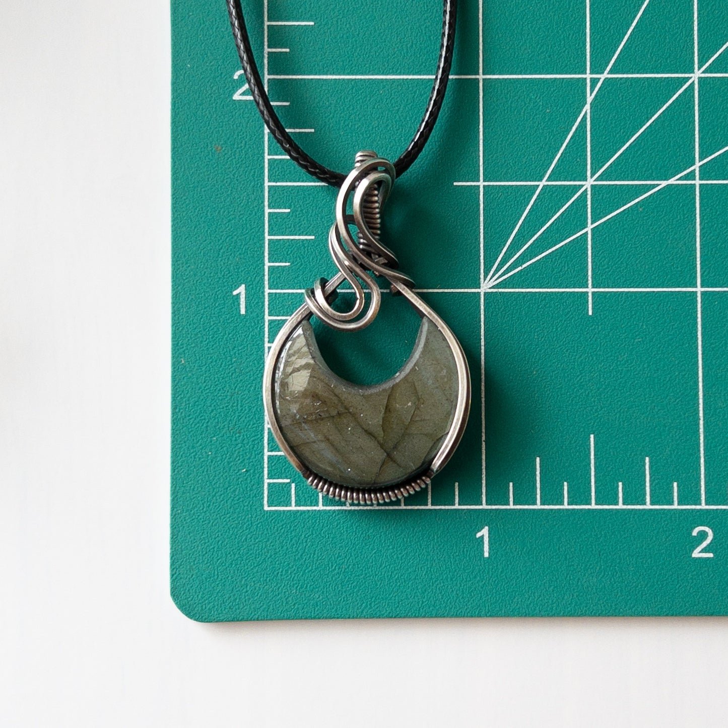 Labradorite Moon & Sterling Silver Wrapped Pendant