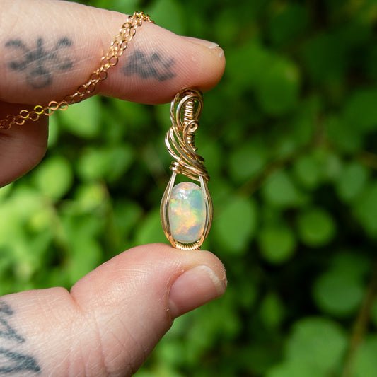 Rhea - Opal & Gold Fill Wire Wrapped Pendant