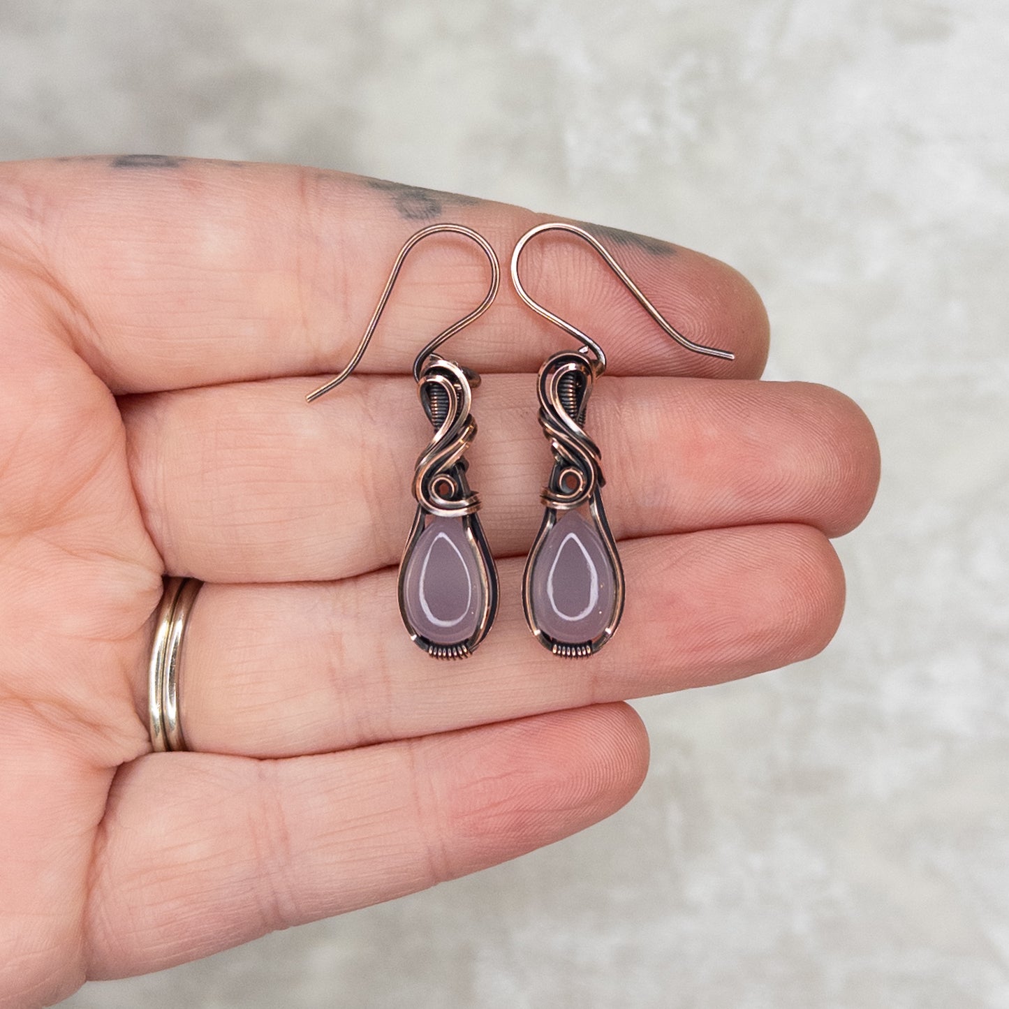 Lavender Quartz Antiqued Copper Earrings