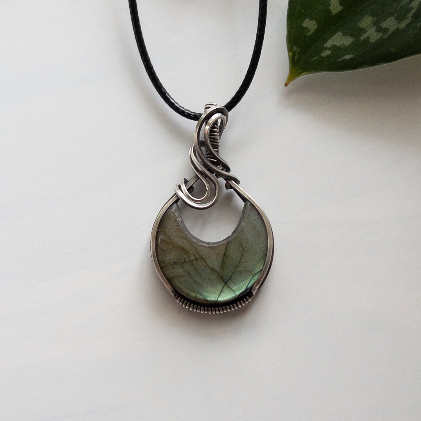 Labradorite Moon & Sterling Silver Wrapped Pendant