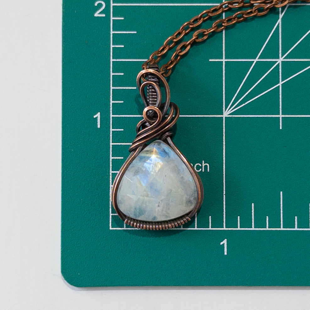 Rose Cut Rainbow Moonstone Copper Wrapped Pendant