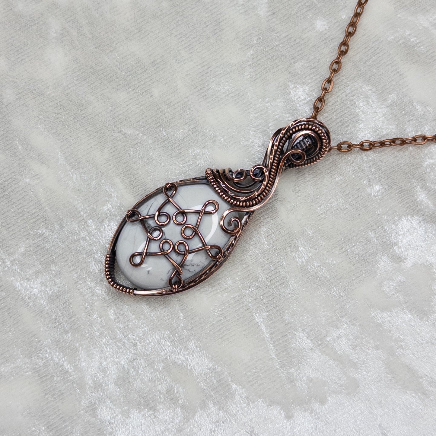 Howlite Snowflake Antiqued Copper Pendant - A