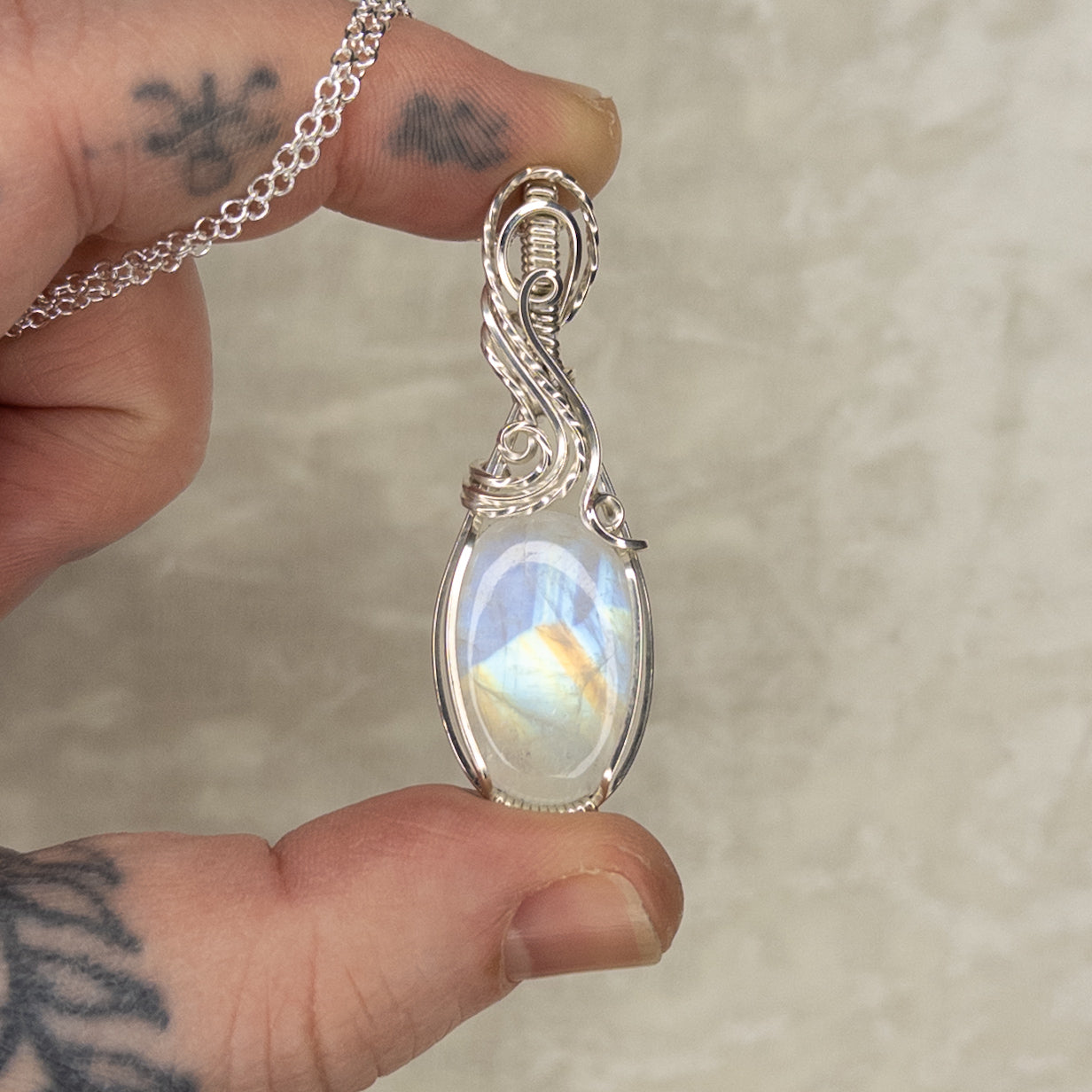 Rainbow Moonstone .925 Sterling Silver Pendant