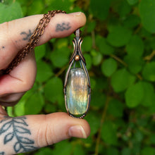 Load image into Gallery viewer, Rectangular Labradorite Copper Wrapped Pendant
